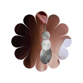 Allereya Vintage Matte Coin Dangle Earrings Silver Textured Disc Drop Earrings Silver Triple Coin Hook Earrings Long Coin Disc Earrings Jewelry for Women and Girls (Silver)