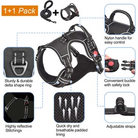 haapaw No Pull Dog Harness Adjustable Reflective Oxford Easy Control Medium Large Dog Harness with a Free Heavy Duty Dog Lead