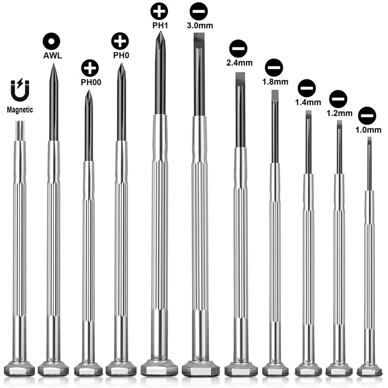 Hanpex Precision Screwdriver Set, 11 Pieces, Mini Flathead and Phillips,