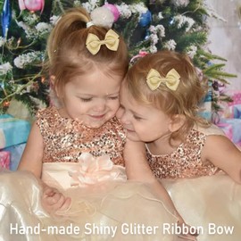 ZOLYCO Tiny 3 Inch Glitter Hair Bows Clips - Lined Boutique Alligator Hairpin for Baby Girls, Toddlers, and Little Teens - Kids Barrettes Set of 2 Small Stylish (Gold)
