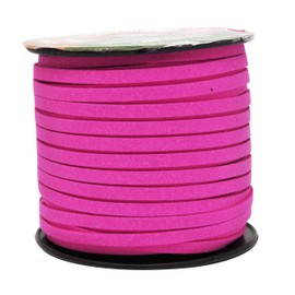 Mandala Crafts 50 Yards 5mm Wide Jewelry Making Flat Micro Fiber Lace Faux Suede Leather Cord (5mm, Hot Pink)