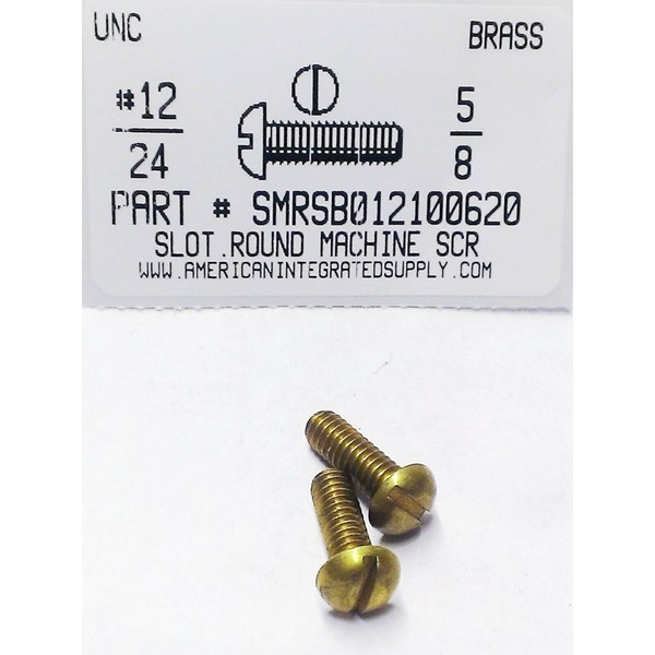 AMERICANINTEGRATEDSUPPLY.COM #12-24x5/8 Round Head Slotted Machine Screws Solid Brass (10)