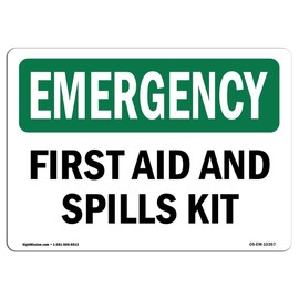 OSHA Emergency Sign - First Aid and Spills Kit | Vinyl Label Decal | Protect Your Business, Construction Site, Warehouse & Shop Area |  Made in The USA
