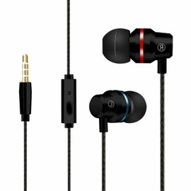 Wired In-Ear Headphones Earphones, 3.5mm Noise Isolating stereo wired earbuds With Microphone, Super Heavy Bass Headset Compatible for Interface Devices MP3 Player, Laptop Phone & Tablet (Black)