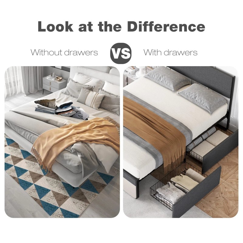 Jojoka Full Queen Size Bed Frame with Upholstered Headboard and