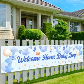 ShuanQ Welcome Home Baby Boy Yard Banner, Boys Baby Shower Decorations Banner, Large Fabric Gender Reveal Yard Sign, Newborn Party Decoration Supplies for Boys