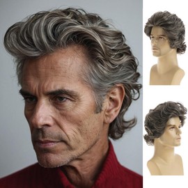 Dsimeig Men's Wig Mix Brown Short Wave Layered Synthetic Cosplay Party