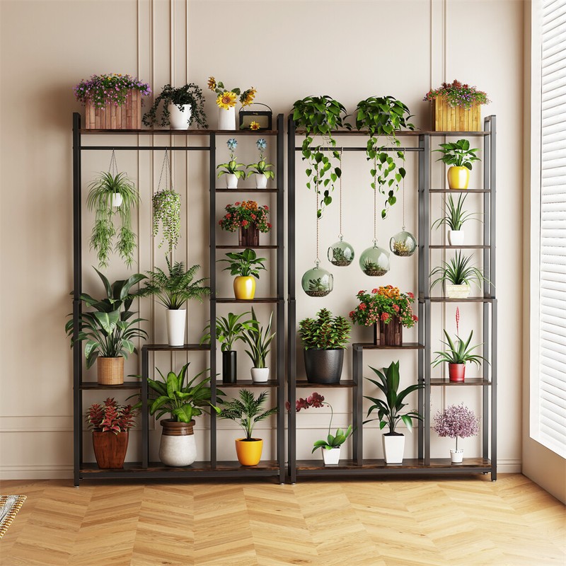 UNHO Extra Tall 7 Tiers Large Plant Shelf Industrial Wood
