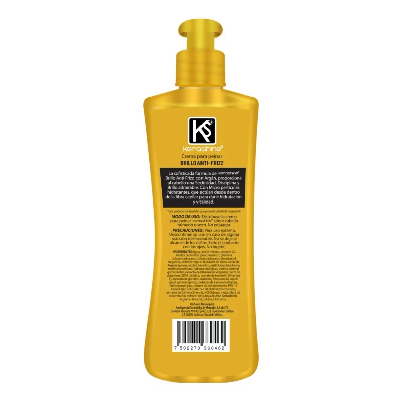 Kerashine Crema Para Peinar Argán Antifrizz 270 Ml C/u -