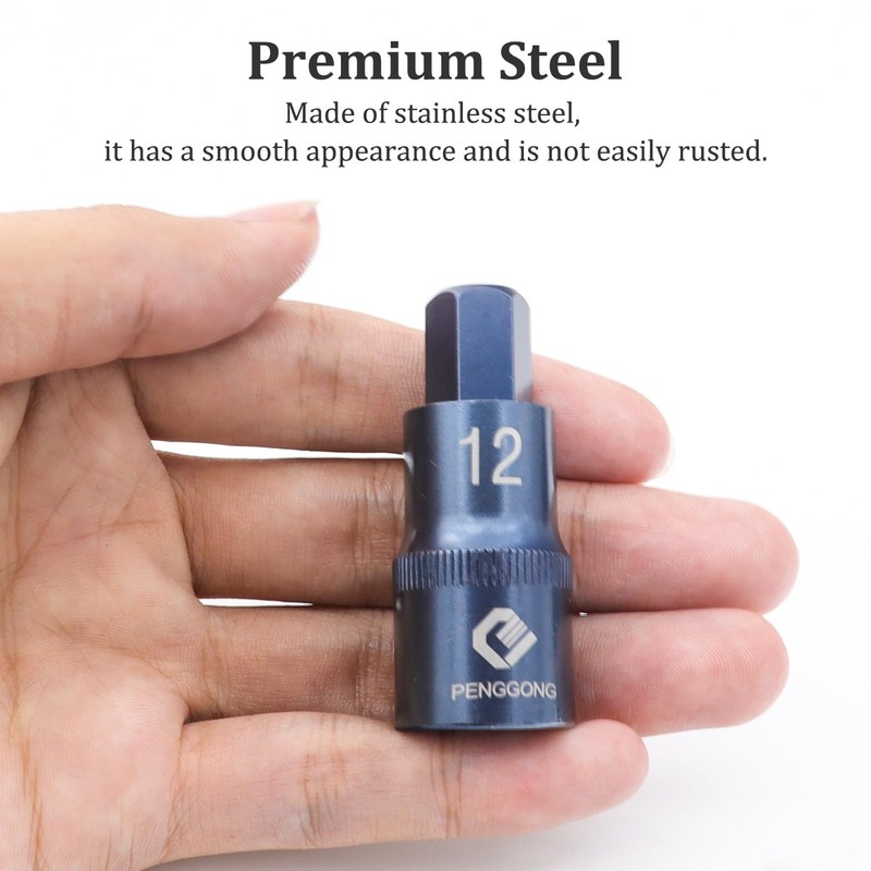 Juttzzei 1/2" Drive x H12 Hex Bit Socket, 12mm Allen