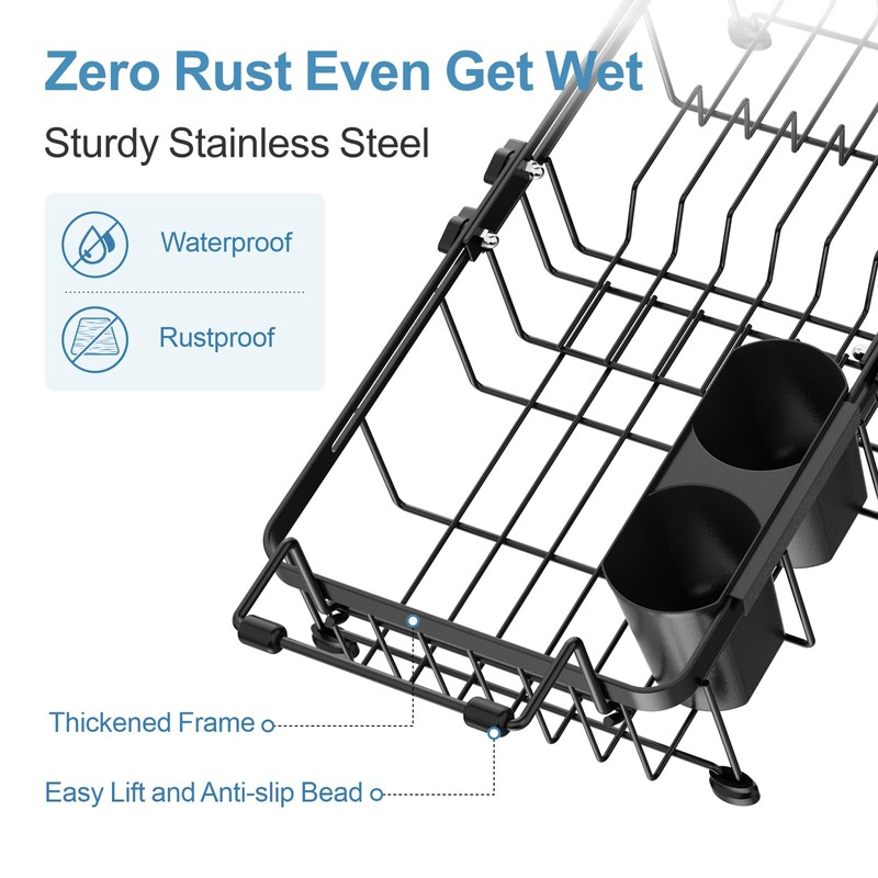 iSPECLE Small Sink Dish Drying Rack with Cup Holder, Expandable