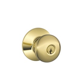 Schlage F51A PLY 505 605 Plymouth Knob Keyed Entry Lock, Bright Brass