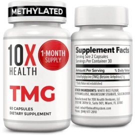 10x Health Tmg 1000 Mg (60 Cápsulas)  Suplemento Dietético Con Trimetilglicina Para Soporte De Metilación, Energía Y Función Cognitiva, Apoyo...      