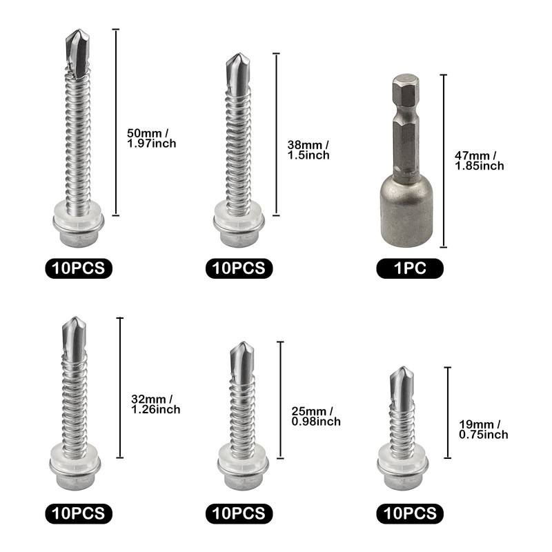 51pcs M6.3 Stainless Steel Self Tapping Hex Head Screws Full
