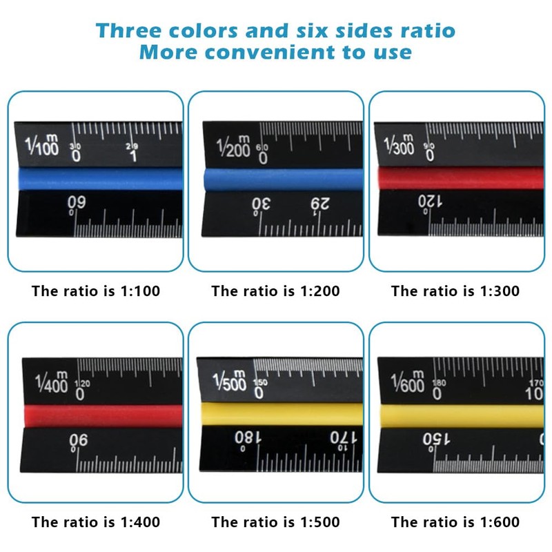 Metal Scale Ruler - 30cm Black Aluminium Triangular Scale Ruler