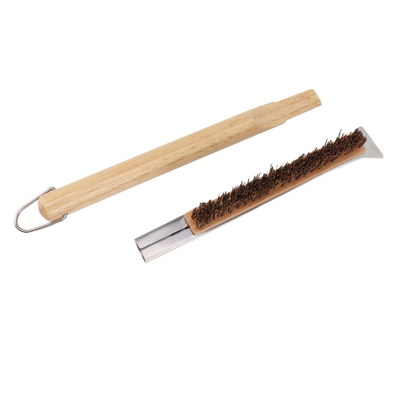 Pizza Oven Brush with Scraper Detachable Wooden Handle Coconut Fiber