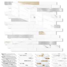 Yipscazo 1 Sheet Peel and Stick Stone Metal Tile Backsplash, Stick on Tiles for Backsplash Kitchen, Bathroom, Laundry Room, Camper, Fireplace (12'' X 12'', Polished Marble)