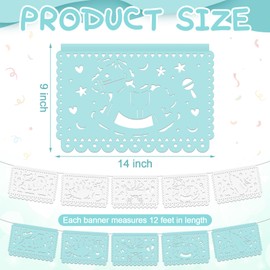 Epakh 5 Pack 60 Feet Papel Picado Baby Shower Party Banners Cielito Lindo Baby Shower Hanging Decorations Fiesta Papel Picado Paper Garland with Rocking Horse Babies Bottle Heart Design(Blue/white)