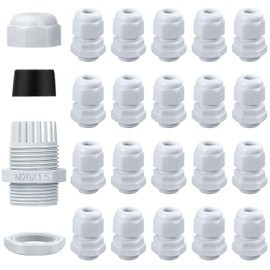 Ezydka 20 Pack Cable Glands M20 20mm Waterproof Cable Gland IP68 Cable Gland Nylon Outdoor Cable Gland, Suitable for 6mm - 12mm Cables, White