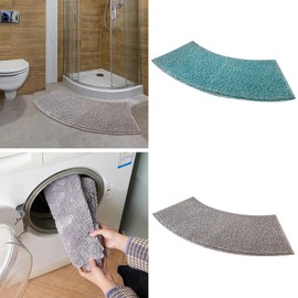 OUGPIU Bath Mat, Round Shower, 40 x 100 cm, Microfibre Shower Mat, Semicircular, Shaggy Shower Mat, Quarter Circle Non-Slip High Pile Curved Shower Mat, Washable Bath Mat for Corner Shower (Grey)