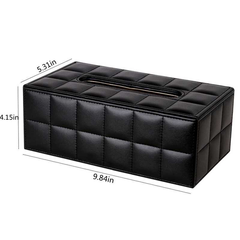 High-end Fashion PU Leather Tissue Box Holder Business Black, Rectangular
