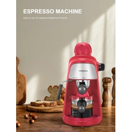 Ihomekee Espresso Machine, 3.5Bar Espresso and Cappuccino Machine with Preheating Function, 4 Cup Coffee Maker with Milk Frothing Function and Steam Wand (Red), CM6810