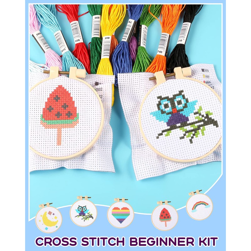 Pllieay Cross Stitch Beginner Kit for Kids 7-13, Includes 6