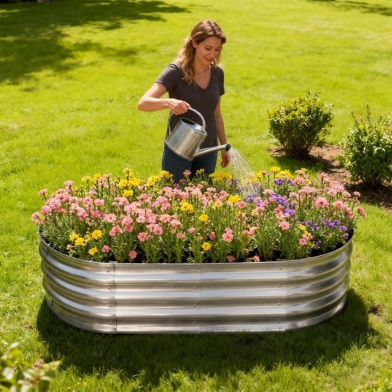 TATAANTY Galvanized Raised Garden Bed for Outdoor: 4X2X1ft Durable Metal