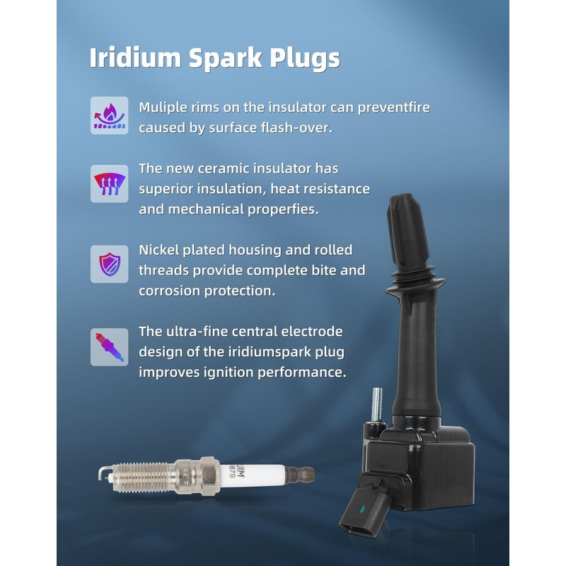 ECCPP UF802 4 ignition coils wilth 4 iridium Spark Plugs