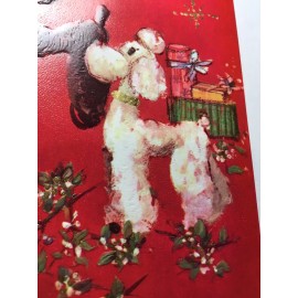 VTG UNUSED Black/White POODLE Dog XMAS Greeting CARD Embossed MCM Starburst Gold
