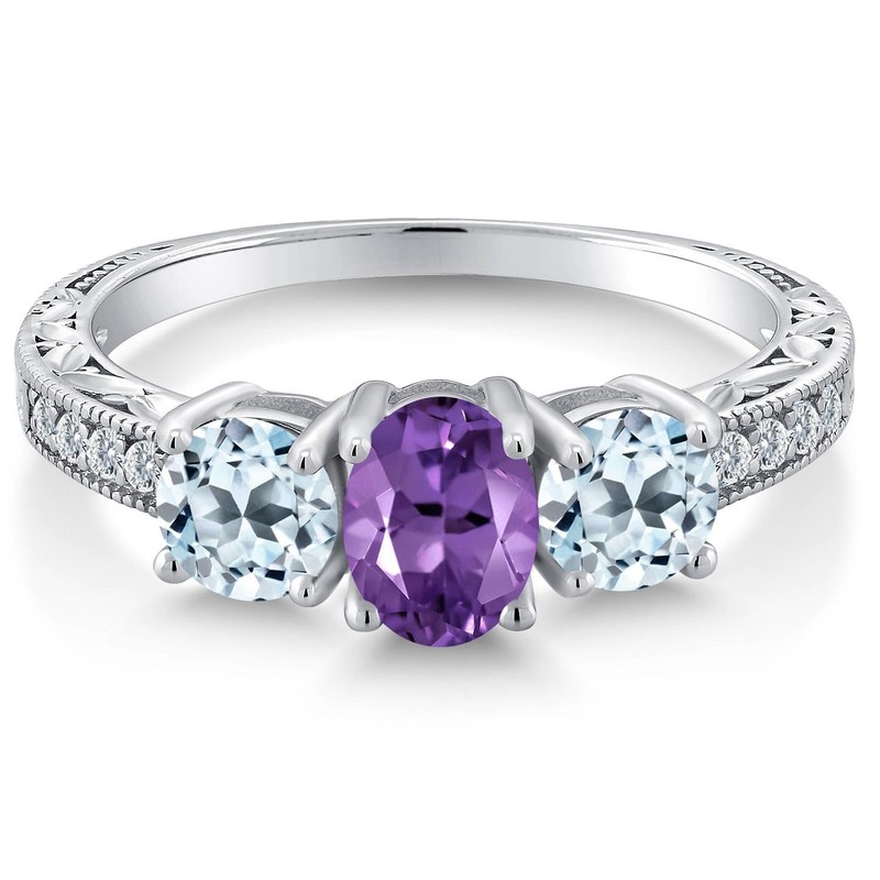 Gem Stone King 925 Sterling Silver Purple Amethyst and Sky