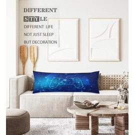 Game Controller Body Pillow Cover for Boys Gifts Gamer Gaming Printed Long Pillow Case Protector with Zipper Decorative Modern Large Pillowcases Cushion for Bedroom,Couch,Sofa 20"x54",Blue