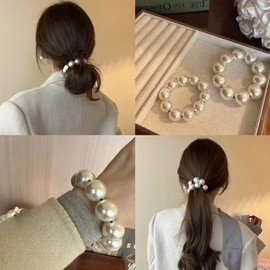 Pearl, 0.7 x 0.8 inches (18 + 20 mm), 2 Piece Set, Hair Elastic, Silk Satin Hair Care, Hair Accessories, Hair Arrangement, Hair Arrangement, Women's, Simple, Basic, Cute, Hair Accessories, Hair