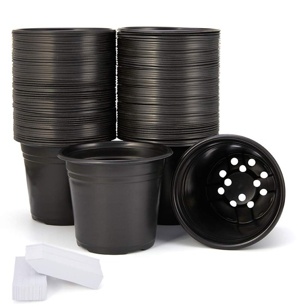 JERIA 100-Pack 0.5 Gallon Plant Nursery Pots, Plastic Pots for Flower Seedling, Flower Plant Container Seed Starting Pot, Come with 100 Pcs Plant Labels