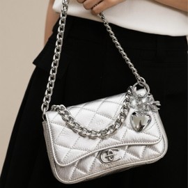 Angyape Cute Heart Keychain Bow Keychain Silver Bag Charms for Handbags Purse Charms Car Key Rings Accessories Gift for Women