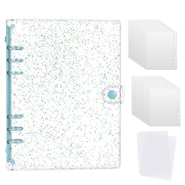 A5 Size Seal Notebook, Transparent, A5 Girls, Binder, Clear, Glitter Cover, 20 Refills + 2 Polypropylene Dividers Included, Large Capacity, Card Storage, Advocation, Notebook Type (Blue)