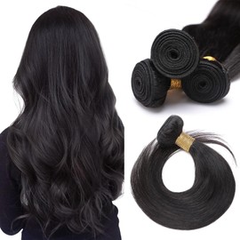 TESS Hair Extensions for Women UK Invisible Double Weft Weave Real Human Natural Straight Hair Bundles 100g 24 Inch #1B Natural Black