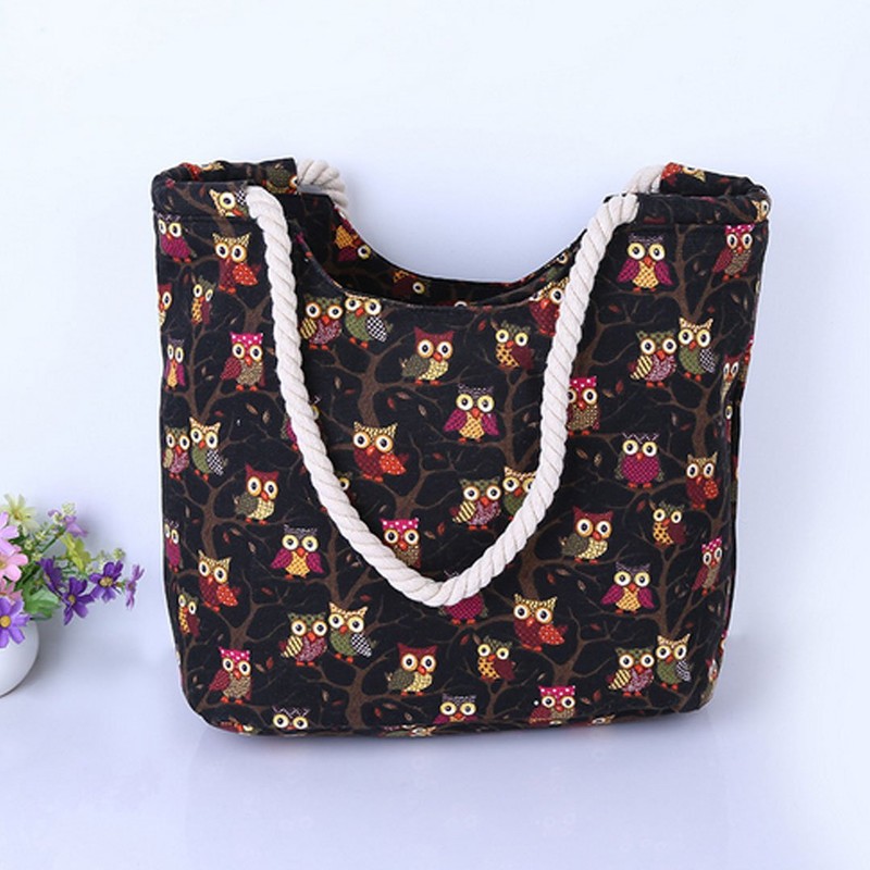 Millya Women Owl Pattern Canvas Travel Tote Bag Oversized Shoulder