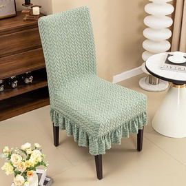 Heskbirg Dining Chair Covers with Skirt, Chair Covers for Dining Room Set of 6,Green Durable High Elastic Stretchable Easy Fit Universal Furniture Protector for Dining Room, Hotel, Ceremony