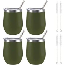 12 oz Double Wall Insulated Stainless Steel Wine Tumblers Blanks in Bulk for Sublimation 900ml/800ml Capacity with StrawItem Package Quantity: 50pcs, color: Black, capacity: 12oz