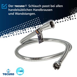tecuro Metal Agraff Shower Hose 1.75 m Double Wound High Gloss Chrome-Plated Inner Hose Tested According to KTW-A and DVGW W-270 Includes 2 Seals