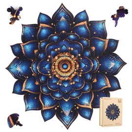 Leodozzio Wooden Puzzles for Adults, Mandala Blue Jigsaw Puzzles 500 Pieces, 16.9x16.9 Inch, Unique Shaped Wooden Puzzle, Birthday Gift Family Game Royal Size
