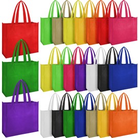 24 Pack Reusable Gift Bag with Handles Multi Color Grocery Bags Large Foldable Shopping Tote Bags Strong Fabric Cloth Washable Grocery Tote Bags for Gifts Birthdays Party Grocery Shopping Stores