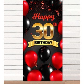 Happy 30th Birthday Red Black Banner Backdrop Background Photo Booth Props Balloons Cheers to 30 Years Old Bady Theme Decor for Men Women Happy 30 Birthday Party Favors Supplies Decorations