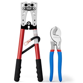 LOKYAN Battery Cable Lug Crimping Tool, Terminal Crimper with Cable Cutter for AWG10 8 6 4 2 1/0 Heavy Duty Wire Lugs, Electrical Lug, Copper Lugs, Battery Terminal