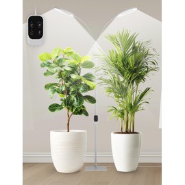 GLOWRIUM Grow Lights for Indoor Plants,Plant Light with 3/9/12/16H Grow Light Timer,2-Head 48W Full Spectrum LED Grow Light, 3 Lighting Mode and Stepless Dimming (White, 48W)