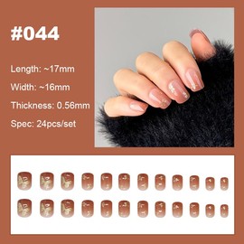 【NEW ARRIVALS!】 Press on Nails French Tip Bling Coffin Short Almond Fake Nails with Designs Glue on Nails Long Glossy Gradient Medium False Nails Reusable Full Cover Thick Nail Acrylic Stick on Nails for Women Girls 24 Pcs:_044