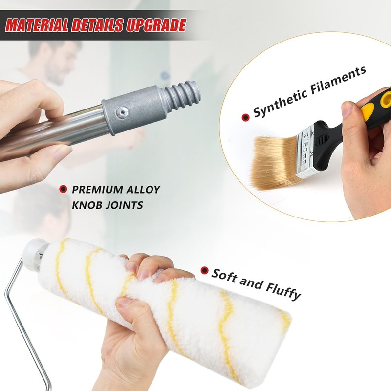 Paint Roller Set 11Pack, 1.9m Paint Roller Extension Pole 6