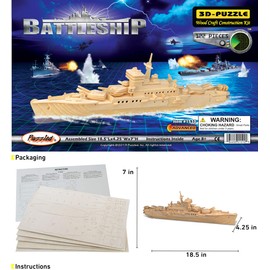 Puzzled 3D Puzzle Battleship Navy Ship Wood Craft Construction Kit Educational DIY Wooden Toy Assemble Model Unfinished Craft Hobby Navy Ship Puzzle to Build & Paint for Decoration 122 Pieces Pack