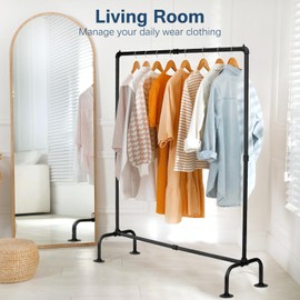 Boshangjia Industrial Pipe Clothing Rack Free Standing,Vintage Style Detachable Garment Rack with 4 Stable Feet for Hanging Clothes Storage Retail Display,Black